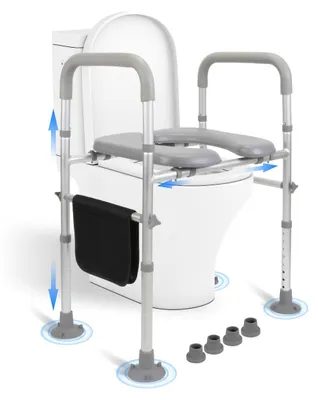 Imagen del producto de Asiento de inodoro elevado para personas mayores, con 8 niveles de altura (68-85 cm), reposabrazos antideslizantes, capacidad máxima de 150 kg