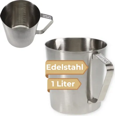 Produktbild von Messbecher Edelstahl Messbecher 1l Cocktail Meßbecher Litermaß spülmaschinenfest ML OZ 1000 ML Messkanne Milchkännchen Milchaufschäumer