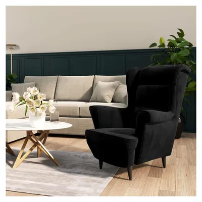 Produktbild von Sessel für Wohnzimmer, Lesesessel, Stillsessel, Relaxsessel, Fernsehsessel, Schwarz Samt
