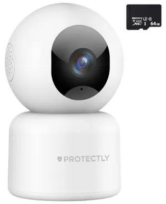 Produktbild von Protectly® 2K Überwachungskamera Innen – WLAN Kamera mit 360° PTZ, Nachtsicht bis 20m, Zwei-Wege-Audio & 64GB SD
