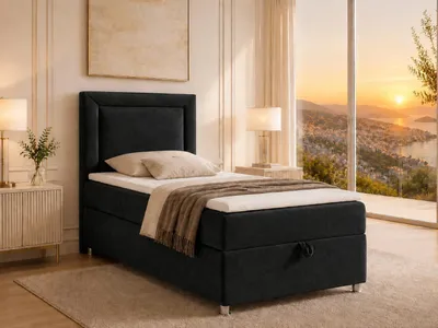 Produktbild von Best for Home Boxspringbett mit Bettkasten Trinity K3-SINGLE 70x200 Bonellfederkern inkl. Topper - Schwarz