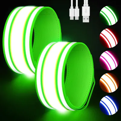 Productafbeelding van LED-hardloopband reflecterend - Set van 2 - 5 kleuren - 3 standen - Oplaadbaar via USB-C