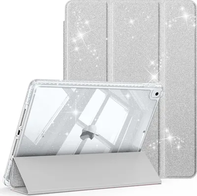 Produktbild von Fintie Glitzer Hülle für iPad 10.2 Zoll 9/8/7 Generation Case (2021/2020/2019 Modell)‌ – Transparente Glitzer-Schutzhülle mit Stifthalter, Stoßfest Glänzender Rückseite & Auto Sleep/Wake, Silber