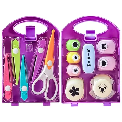 Produktbild von 13er Set Bastelschere Kinder mit 8 Papierstanzer, DIY Kinder Zickzackschere