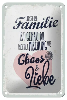 Produktbild von Blechschild  Unsere Familie Chaos Liebe, 18 x 12 cm, Blechschilder Spruch Glück Weisheit