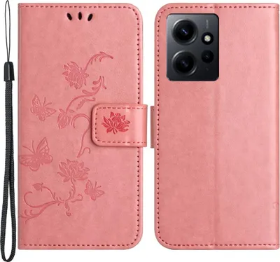 Produktbild von Xiaomi Redmi Note 12 4G Hülle - Coverup Blumen & Schmetterlinge Klapphülle - Rosa