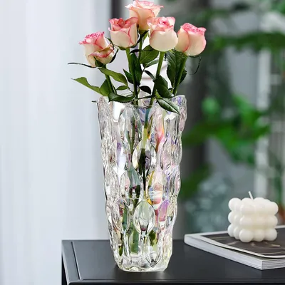 Gläserne Blumenvase, handgefertigt, 24 cm, farbig, modern, für Tischdeko