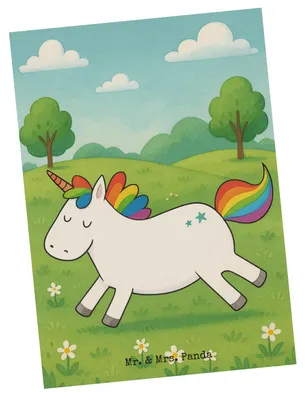 Produktbild von Mr. & Mrs. Panda Postkarte Einhorn Happy Design - Weiß - Geschenk, Postkarten, bildkarte, Ansichtskarte, Freude, Lebensfreude, Unicorn, Fotokarte, glücklich, Grußkarte