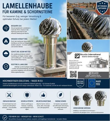 Produktbild von Kaminaufsatz säurebeständigen Edelstahl drehbarer Kugelaufsatz Schornsteinaufsatz Lüftungsaufsatz Ofen Schornsteinhaube Schornsteinabdeckung 180mm