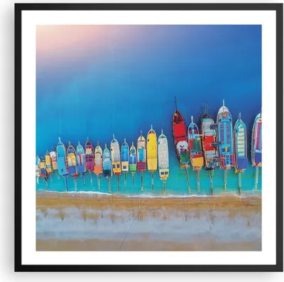 Produktbild von Gerahmtes Poster - Schwarzer Rahmen - Schiffe Strand Perspektive - 60x60 cm - Wand Bild - Wanddeko - Wandbilder - Kunstposter - Wandposter - Bilderrahmen - Bilder - Kunstdruck - P2BAC60x60-4415