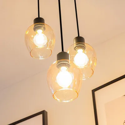 Produktbild von hoftronic LED Pendelleuchte 60W E27 3-flammig Schwarz IP20 Bernstein