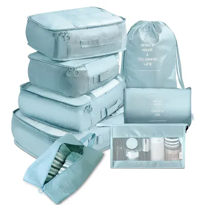 Productafbeelding van 8 opbergzakken, reistas, opbergset, blauw