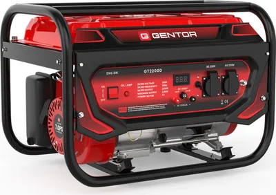 A red and black portable generator is shown against a white background.