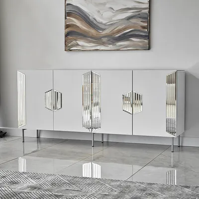 Immagine prodotto di Trigolo - Credenza, 180x40x80h cm Bianco, 4 Ripiani