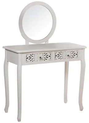 Make-up-Tisch mit Spiegel, 2 Schubladen, Holz/MDF, 90x40x78 cm, Weiß