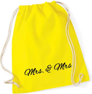 Produktbild von Huuraa Turnbeutel Mrs. & Mrs. Schriftzug 12 Liter Yellow Baumwolle Rucksack Geschenkidee