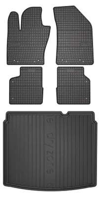 Image de Tapis en caoutchouc + bac de coffre pour Jeep Compass II 2016-2026 (SUV, plancher bas) – 5 pièces, noirs, sur mesure
