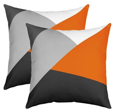Productafbeelding van 2 stuks kussenhoezen, 60x60 cm, geometrisch design, grijs, oranje, zwart, decoratieve kussens, polyester