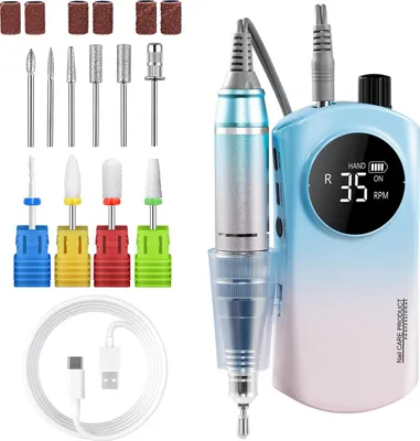 Produktbild von Elektrischer Nagelfräser, wiederaufladbar Nagelfeilen, 35000 U/min, LED-Anzeige,Maniküre-Pediküre-Set mit 6 Schleifkopf,Nagelfeile,Maniküre