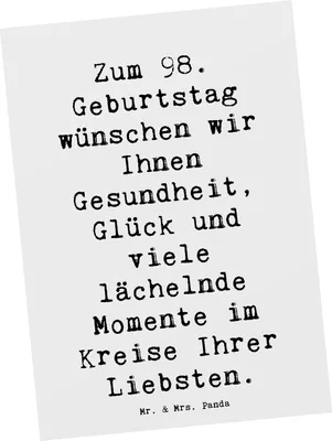 Produktbild von Mr. & Mrs. Panda Postkarte Spruch 98. Geburtstag - Weiß - Geschenk, besondere Anlässe, liebevolle Geschenke, 98 Jahre, Liebe, Meilenstein, Happy Birthday, Fotokarte