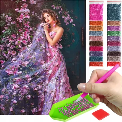 Produktbild von ARTULIO - Diamond Painting Set - Frau im Blumen Kleid - 40 x 30 cm - Crystal Art, 5D Diamant Painting, Bilder DIY