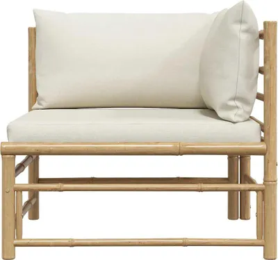 Image de vidaXL Canapé d'angle de jardin avec coussins Crème Blanc Bambou