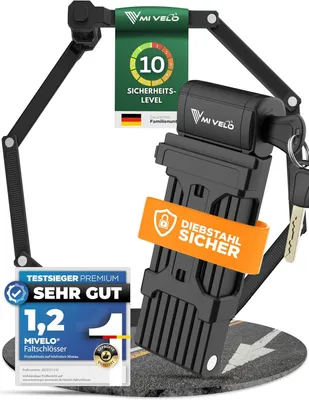 Obrázok produktu pre Skladací zámok 120 cm, s kľúčom a držiakom, zámok na bicykel, pre e-bike