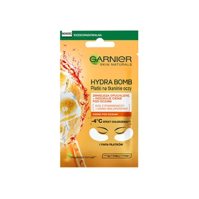 Zdjęcie produktu dla Garnier Moisture+ Fresh Look Patki pod oczy z sokiem pomaraczowym i kwasem hialuronowym, 6g