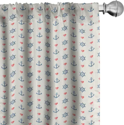 Zdjęcie produktu dla ABAKUHAUS Zasłony, firanki, ikony morskie Czerwone serca Romantyczne minimalistyczne motywy wzory, 2 sztuki 75 x 245 cm, białe niebieskie czerwone