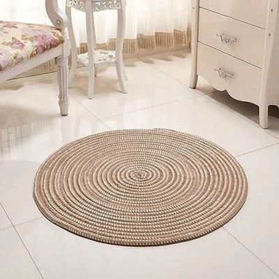 Image de Tapis rond Unyqoos®, fait à la main, couleur beige, 40 x 40 cm. Tissé à la main, décoratif et polyvalent, idéal pour le salon et la chambre