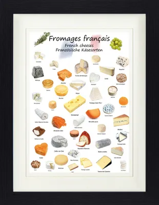 Produktbild von Käse Gerahmtes Bild Mit Edlem Passepartout | Wand-Bilder | Im Bilderrahmen - Französische Käsesorten (40 x 30 cm)