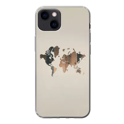 Produktbild von MuchoWow® Handyhülle Schutzhülle Hülle für iPhone 13 Weltkarte -Holz - Regal Silikon Softcase Handy Hülle - Karteninhaber