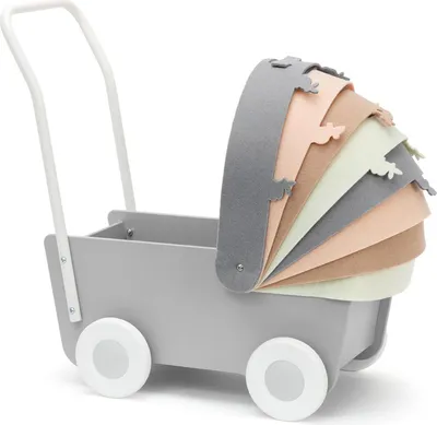 Produktbild von Skrallan Holz Puppenwagen mit Filzdach - grau und Naturtöne