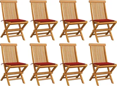Produktbild von Gartenstühle mit Roten Kissen 8 Stk. Massivholz Teak