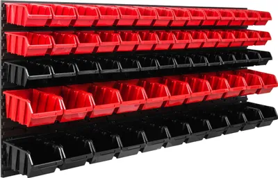 Produktbild von Lagersystem Werkstattregal | 172 x 78 cm | 64 stck. Box | Wandregal mit Stapelboxen - Wandplatten Extra Starke Schüttenregal Warkzeuglochwand Lagerregal Garage Regal