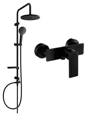 Image de Mexen Erik ensemble de douche apparent avec pomme de douche et mitigeur douche Alfa, noir - 745740205-70