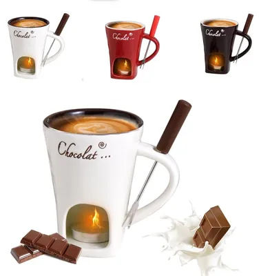 Productafbeelding van Fondue Set met Mokken en Vorken - Wit