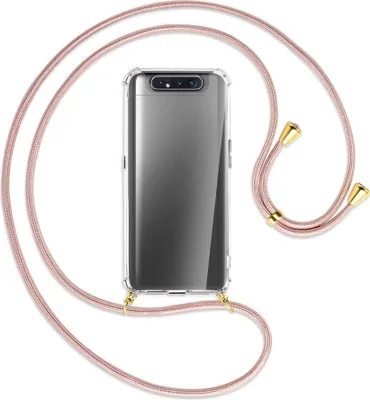 Produktbild von Handykette Backcover-Schutzhülle mit Band (Metall goldfarben) für Samsung Galaxy A80 - roségold