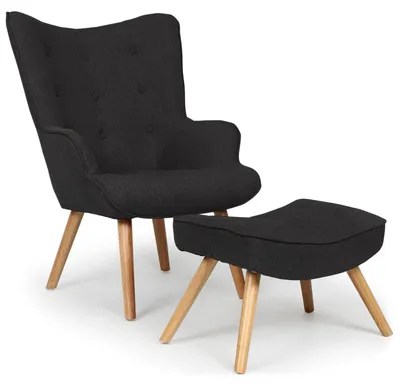 Image de MENZZO Fauteuil scandinave + pouf Lylou Tissu Noir