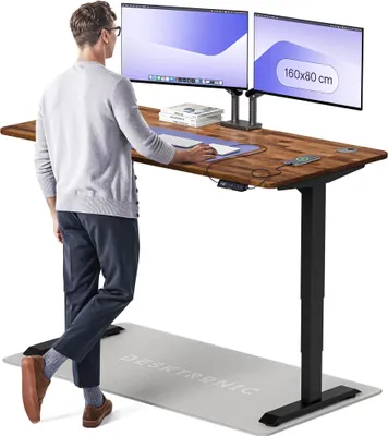 Produktbild von Desktronic HomePro Elektrisch höhenverstellbarer Schreibtisch 160x80cm Massive Walnuss/Schwarzmit Memory-Funktion, Anti-Kollisions Technologie, USB-A und USB-C-Ladeanschlüssen