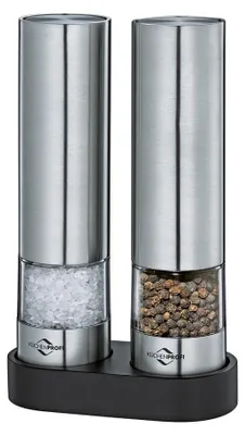 Productafbeelding van Elektrische peper- en zoutmolens, 2-delig, roestvrij staal, Ø 4,5 x 17 cm / Kuchenprofi