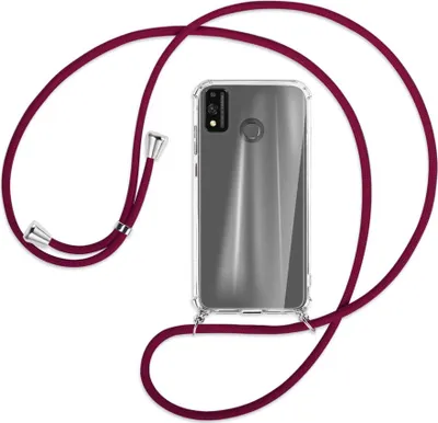 Produktbild von Handykette Backcover-Schutzhülle mit Band (Metall silberfarben) für Honor 9X Lite - dunkelrot
