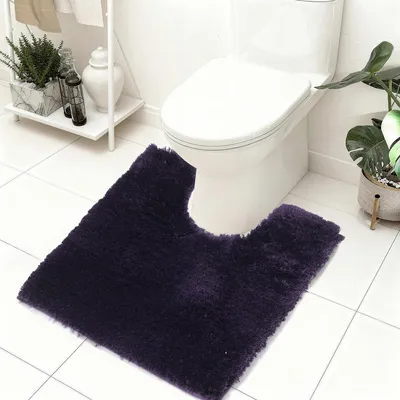 Image de Tapis de bain en forme de U, 50 x 50 cm, antidérapant et lavable, tapis moelleux, tapis de WC avec découpe, tapis de WC absorbant pour une salle de bains luxueuse.