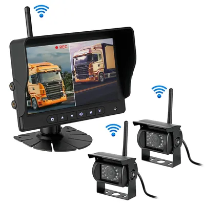 Produktbild von CARMATRIX HD Funk Rückfahrsystem Digital für LKW Wohnmobil Auto Transporter 7" Monitor mit Aufnahmefunktion, Mikrofon