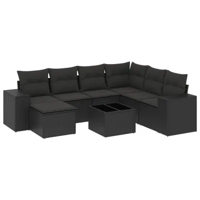 Produktbild von vidaXL 8-tlg. Garten-Sofagarnitur mit Kissen Schwarz Poly Rattan