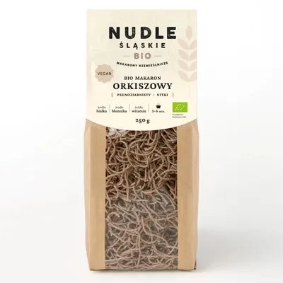 Zdjęcie produktu dla Makaron ORKISZOWY (pełnoziarnisty) nitki250g WYTWÓRNIA MAKARONÓW