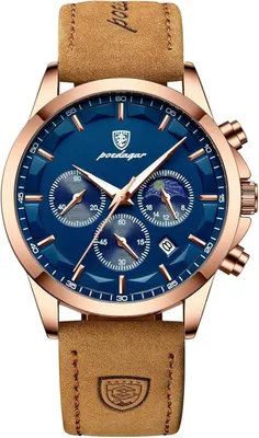 Produktbild von Herren Chronograph Quarzuhr mit Lederarmband, Leuchtzeiger, Datumsanzeige, 30M Wasserdicht, Business Sport Armbanduhr Elegant