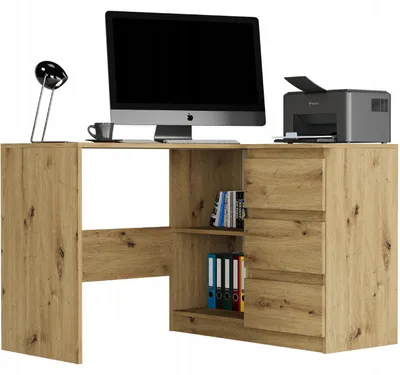 Obrázek produktu pro Psací stůl rohový 112cm 3 zásuvky police FRAMIRE N-4P artisan