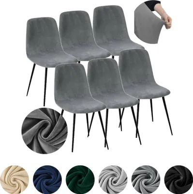 Produktbild von MEBLE ODNOWA, Stuhlhusse, Stuhlbezug, Skandinavischer, Samt, Dunkelgrau, 6er Set, Velours, elastisch, Stuhlbezüge, Stuhlhussen, maschinenwaschbar
