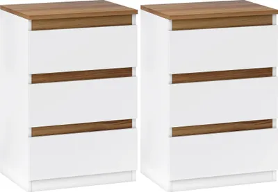 Obrázek produktu pro Noční stolky/noční komody – sada 2 ks – 3 zásuvky – úzké – moderní marocký styl – 40 × 30 × 59,5 cm – bílé
